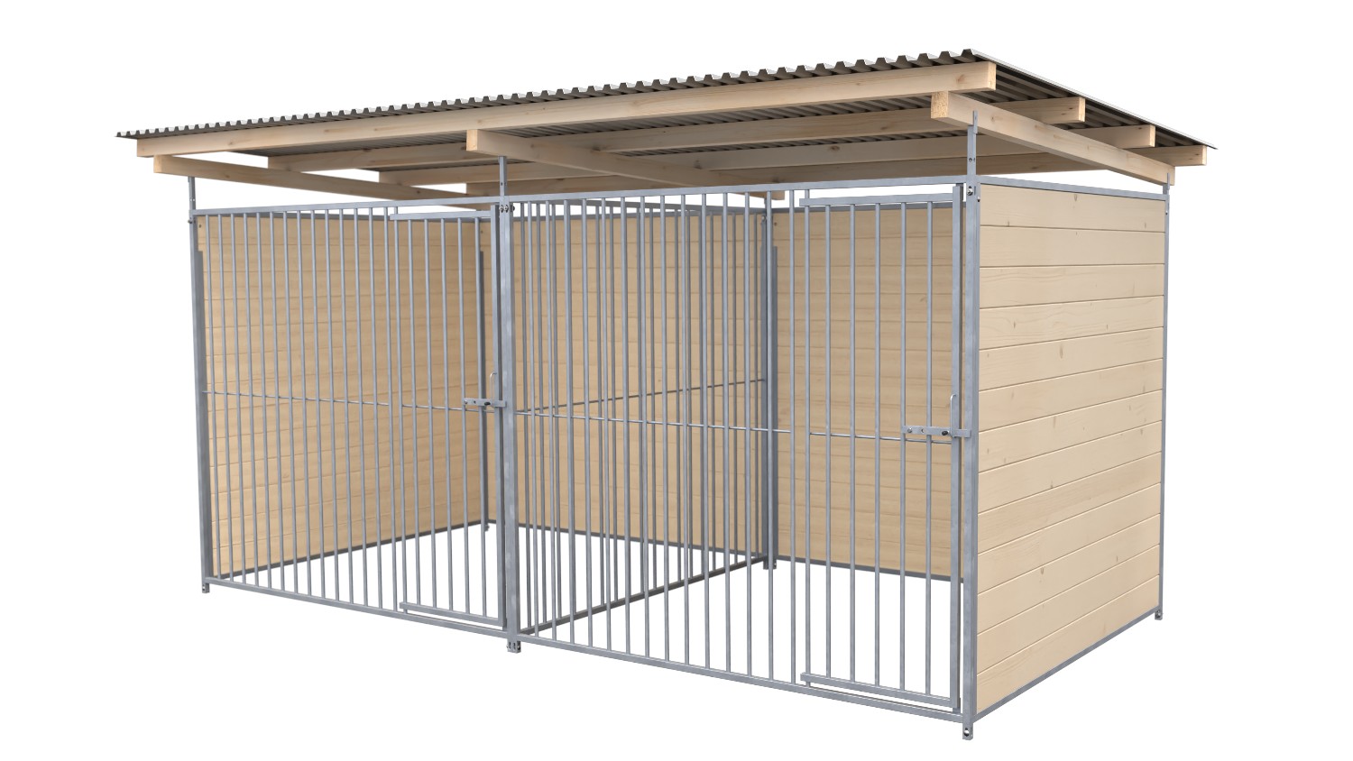 SAUERLAND Hundezwinger 2 x 4 m Doppelzwinger | 3-seitig geschlossen | naturbelassen | Rohrstab Abstand 8 cm